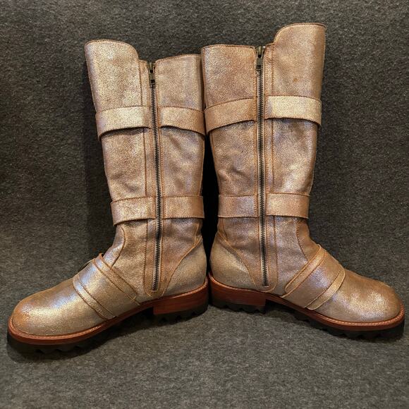 Jim Barnier Free People hand crafted metallic lug sole Engineer boots - Picture 4 of 7